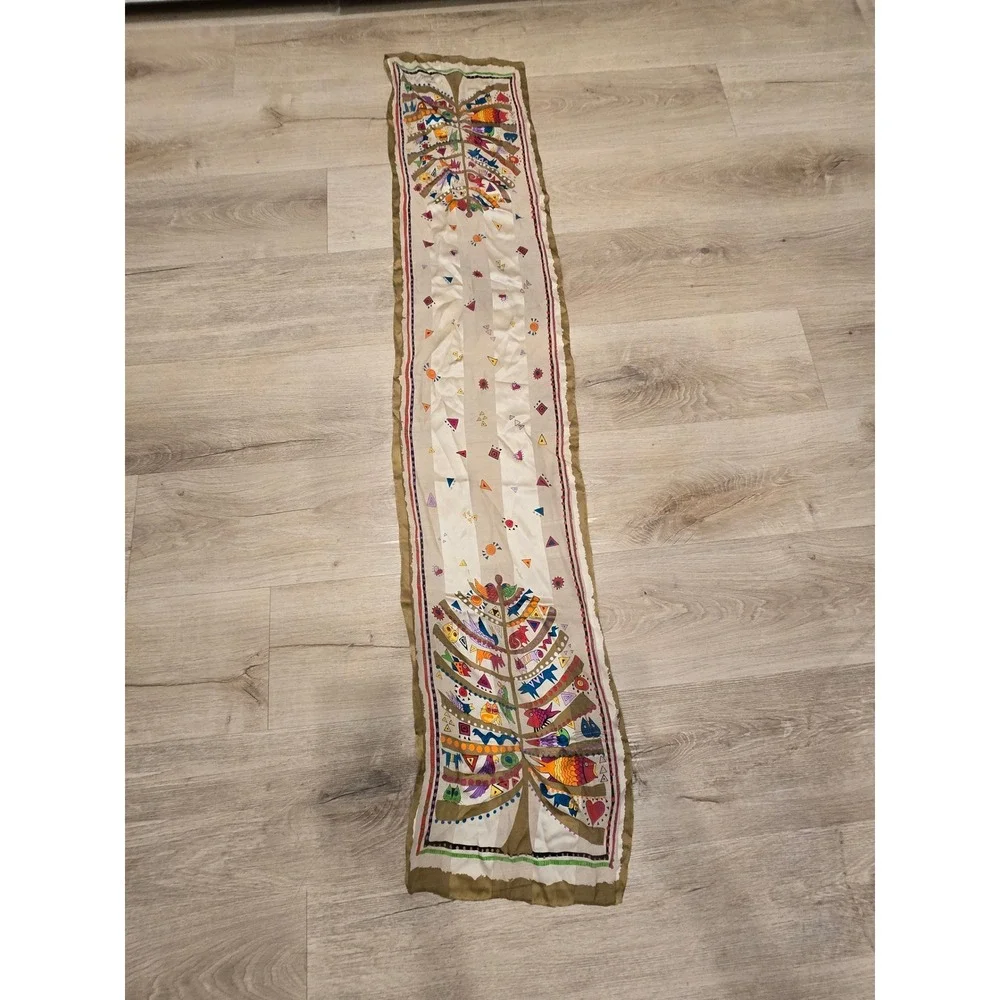 Laurel Burch Silk Scarf Tree of Life Whimsical Cats Birds Fish Rectangular Wrap